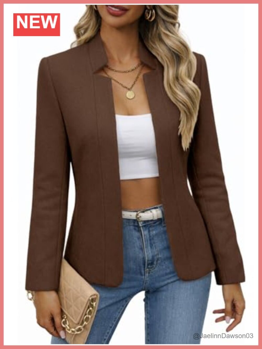 Tweed Blazer Open Front Plaid Fitted Jacket Wool Blend